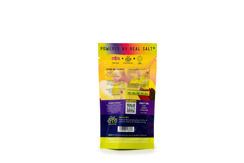 Redmond Re-Lyte Kids grape flavor image highlights kid-friendly, tasty hydration.