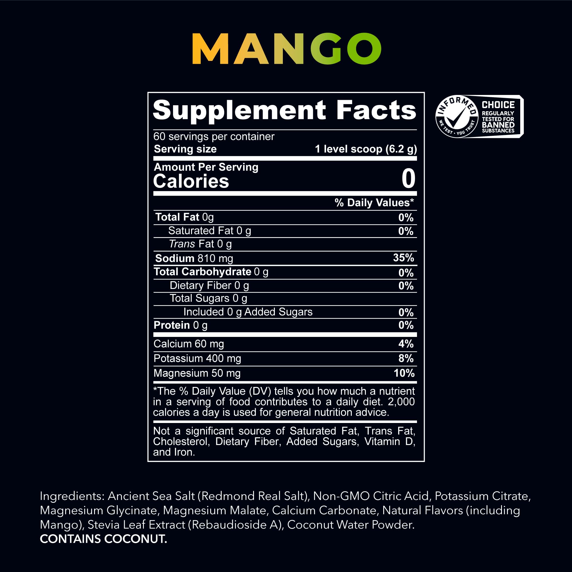 Label highlights natural flavors in Redmond Re-Lyte Mango.