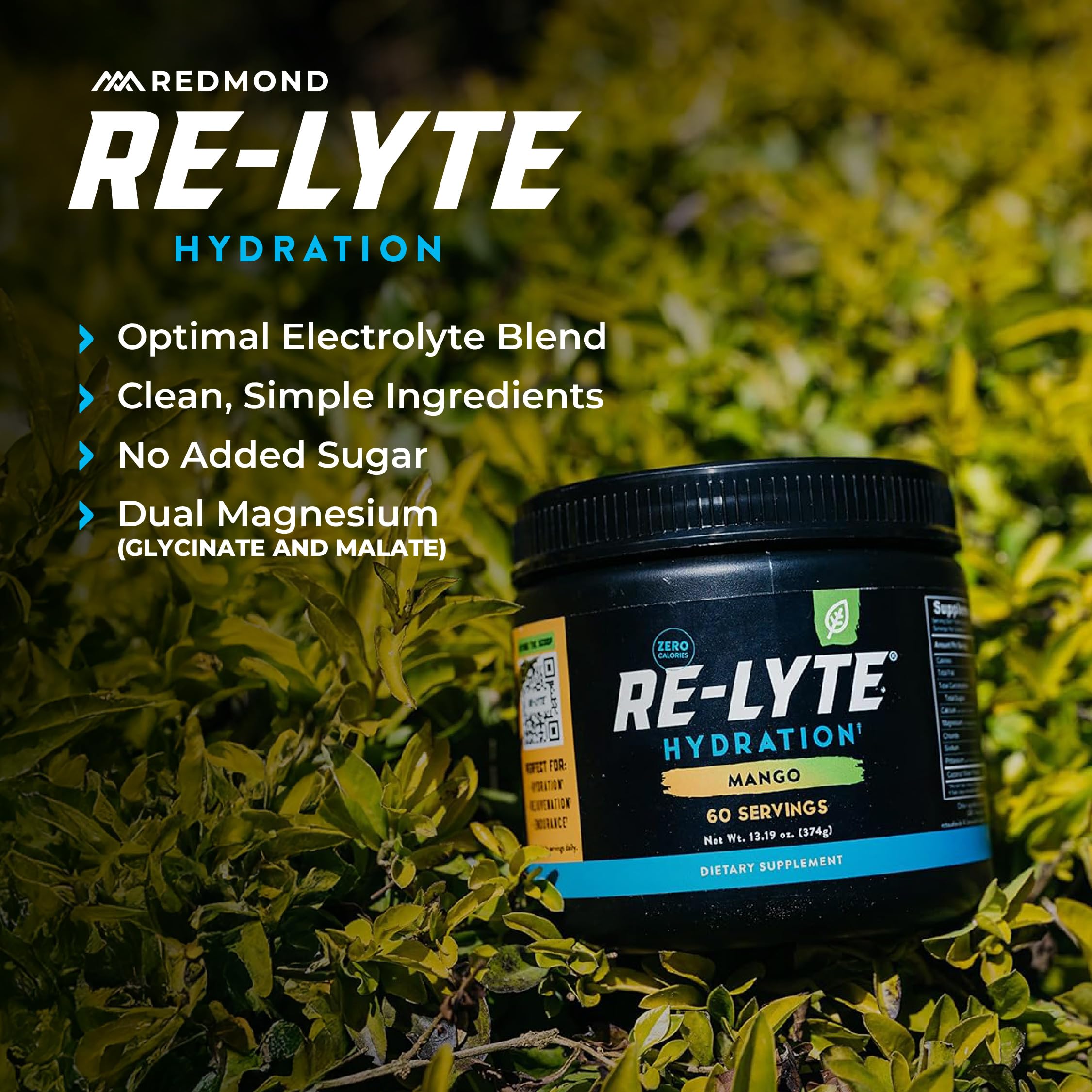 Zero calories per serving badge beside Redmond Re-Lyte Mango.