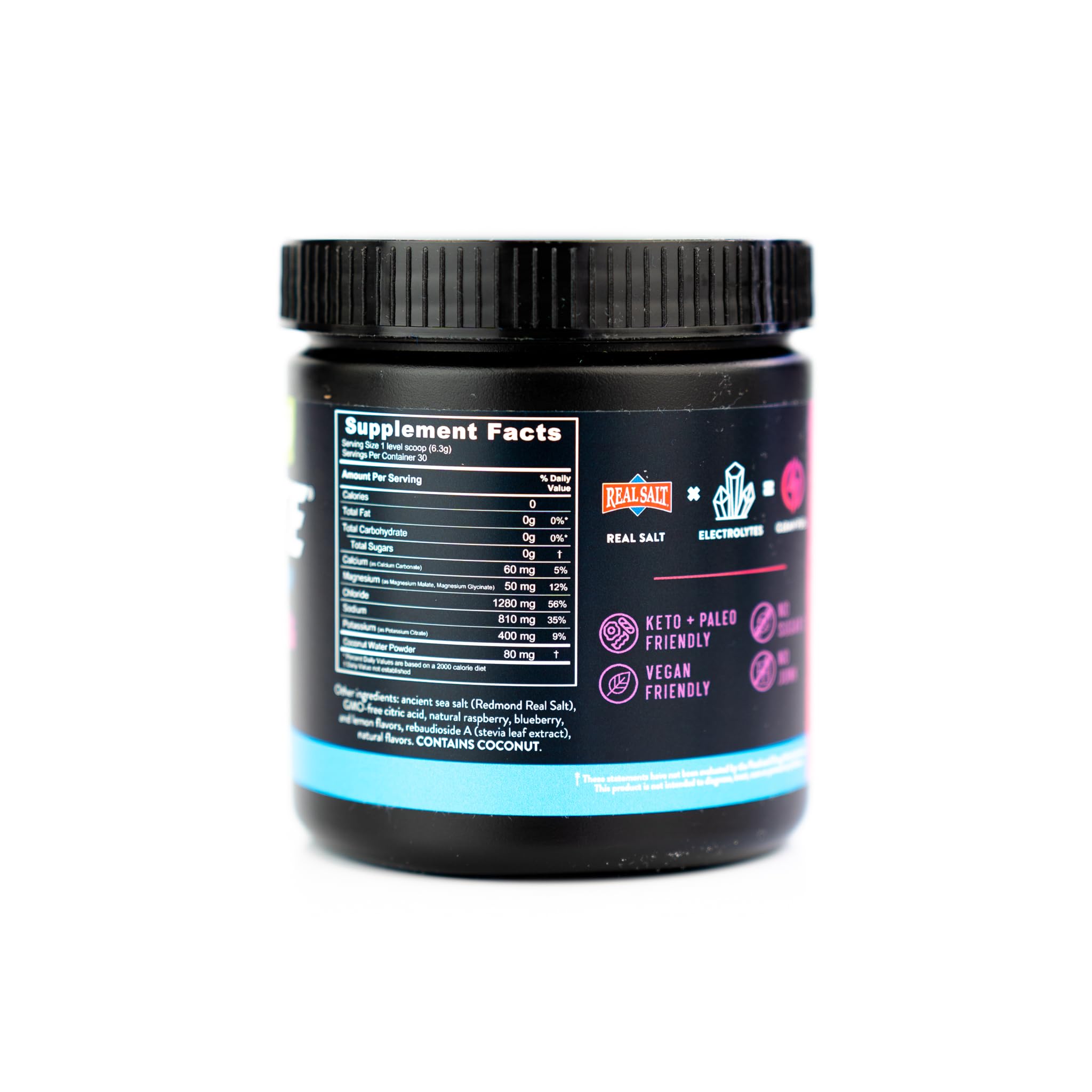 Redmond Re-Lyte label close-up – highlights Real Salt minerals and balanced flavor hints.