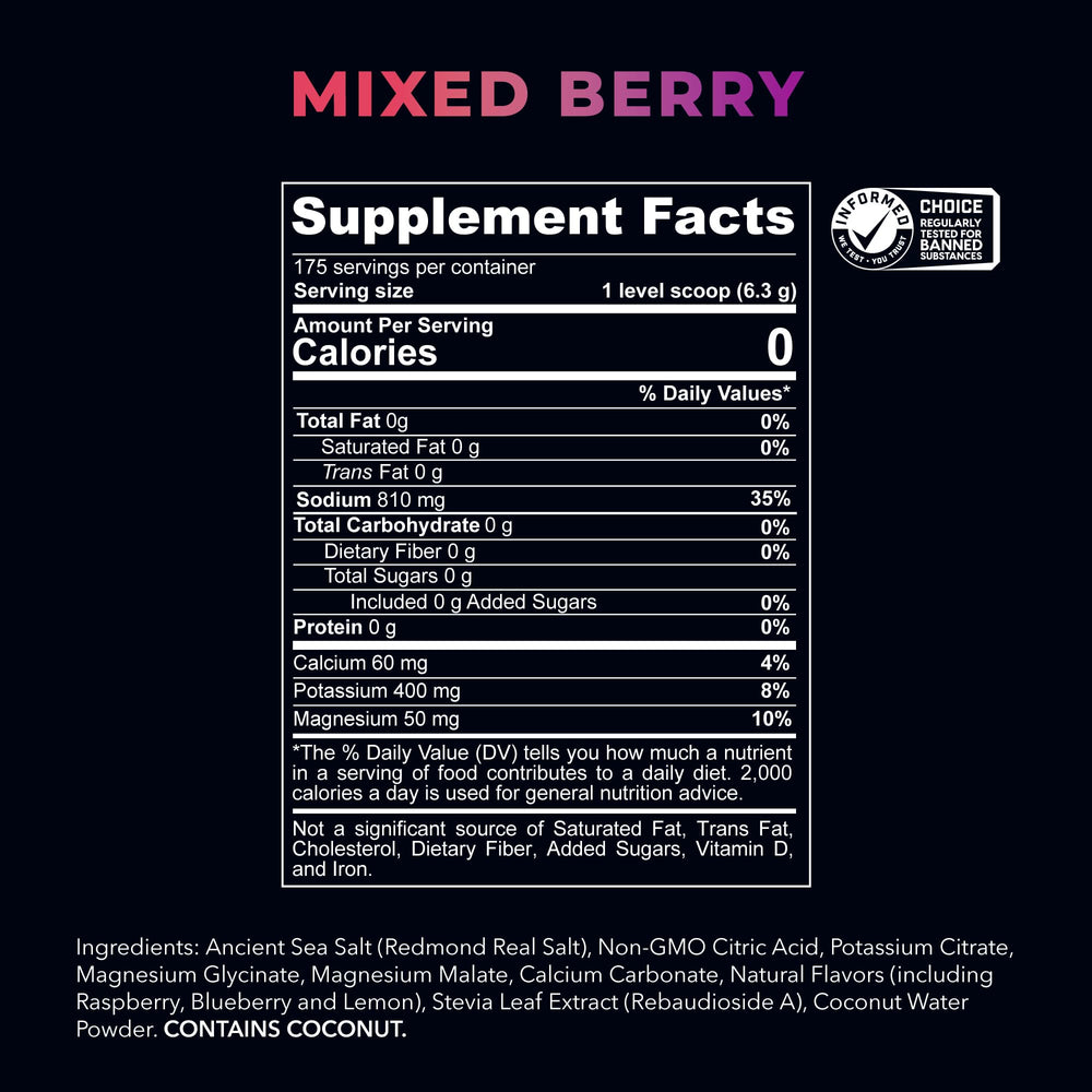 Redmond Re-Lyte mixed-berry powder dissolving in water for refreshing hydration