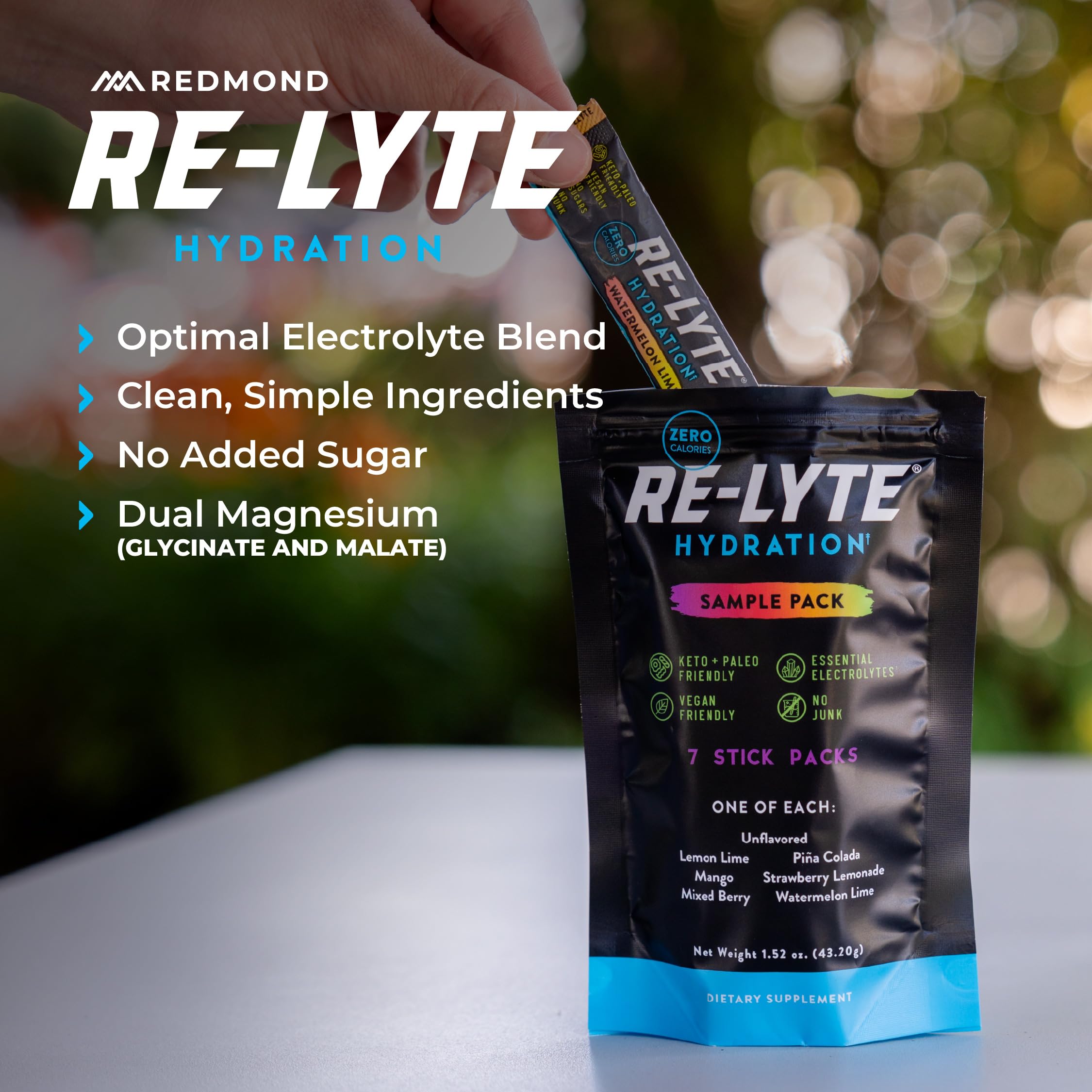 REDMOND Re-Lyte nutrition label close-up showing mineral-rich formula for daily hydration