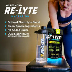 REDMOND Re-Lyte Lemon Lime stick-pack closeup highlighting convenient on-the-go hydration.
