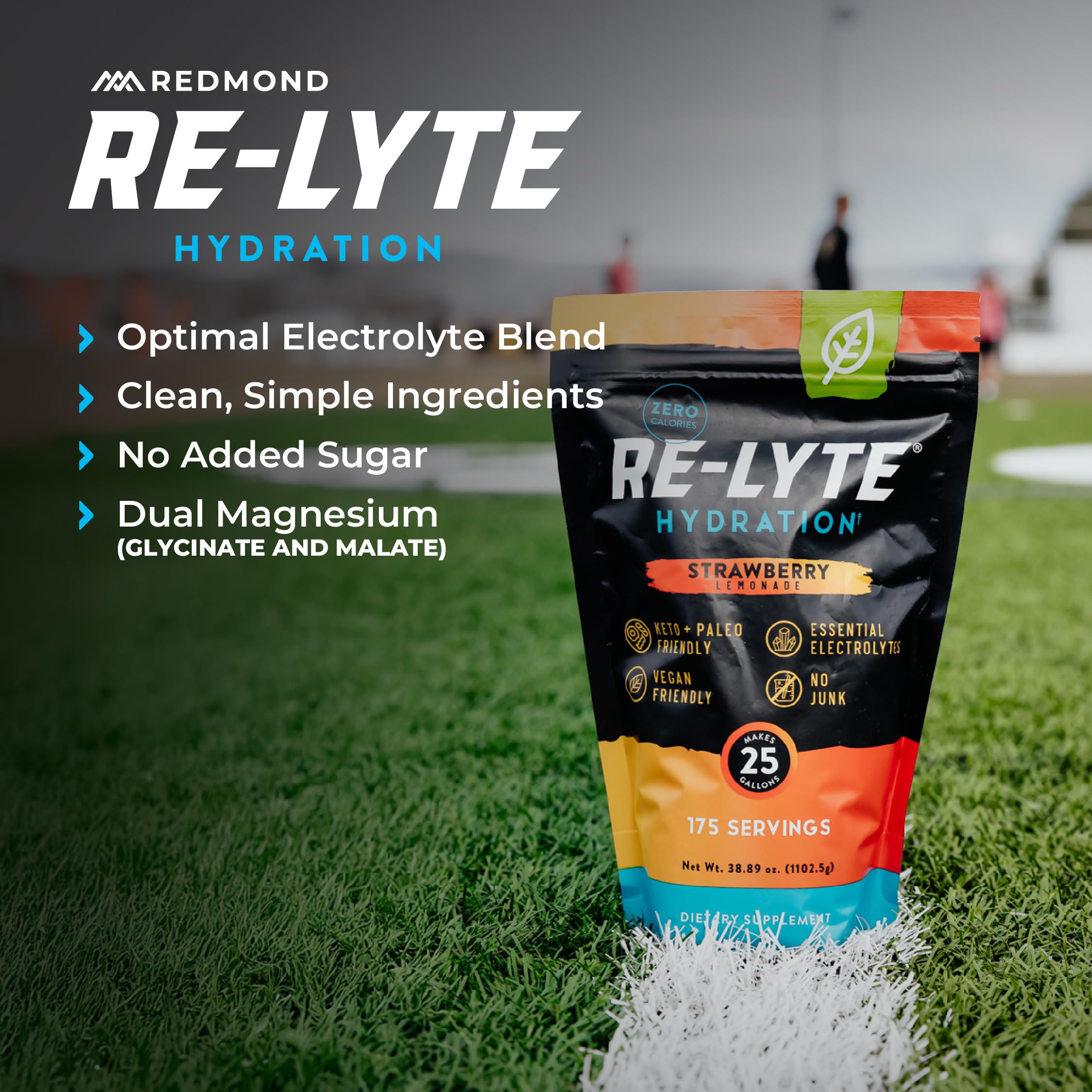 Redmond Re-Lyte zero calories per serving for guilt-free hydration.