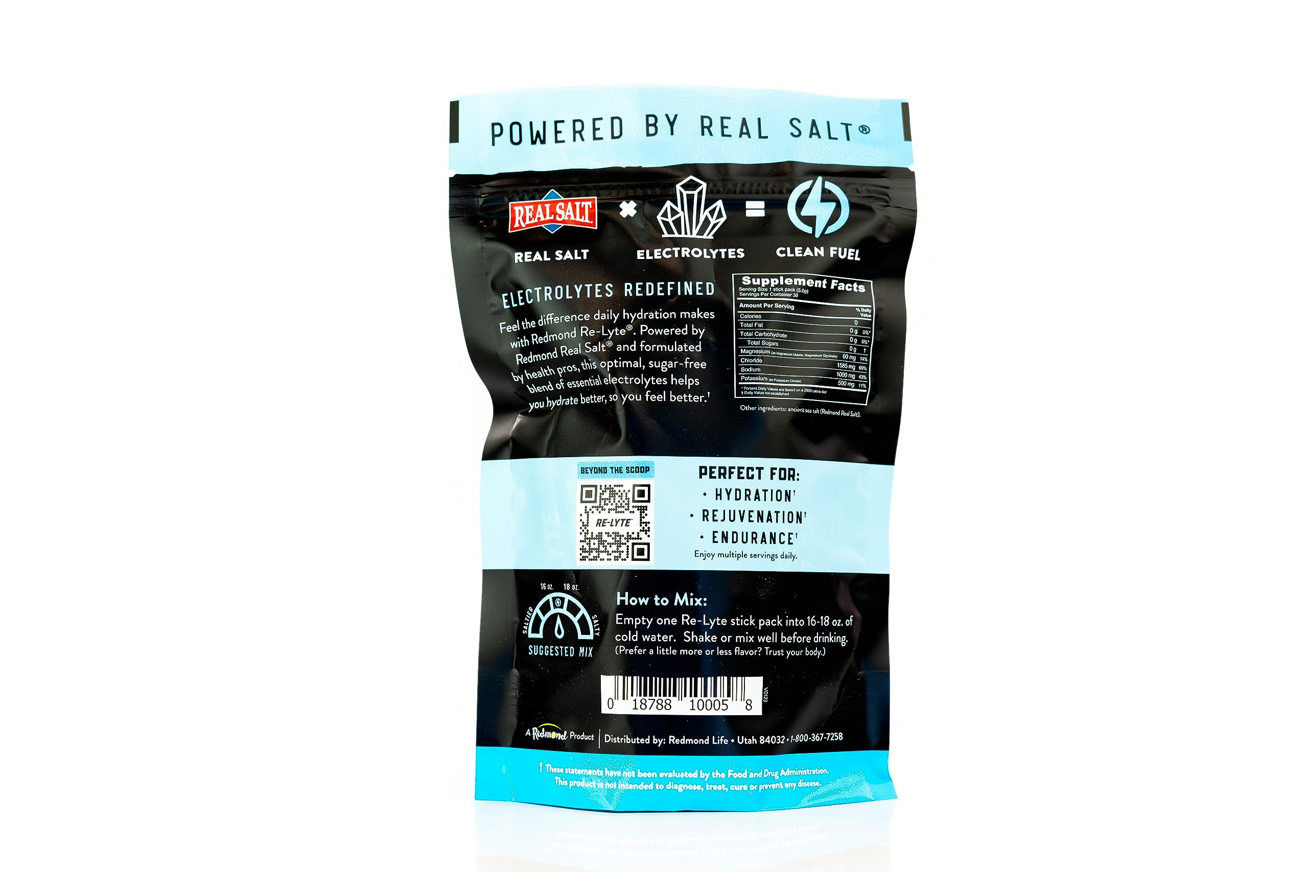Redmond Re-Lyte unflavored powder dissolving in water for easy hydration