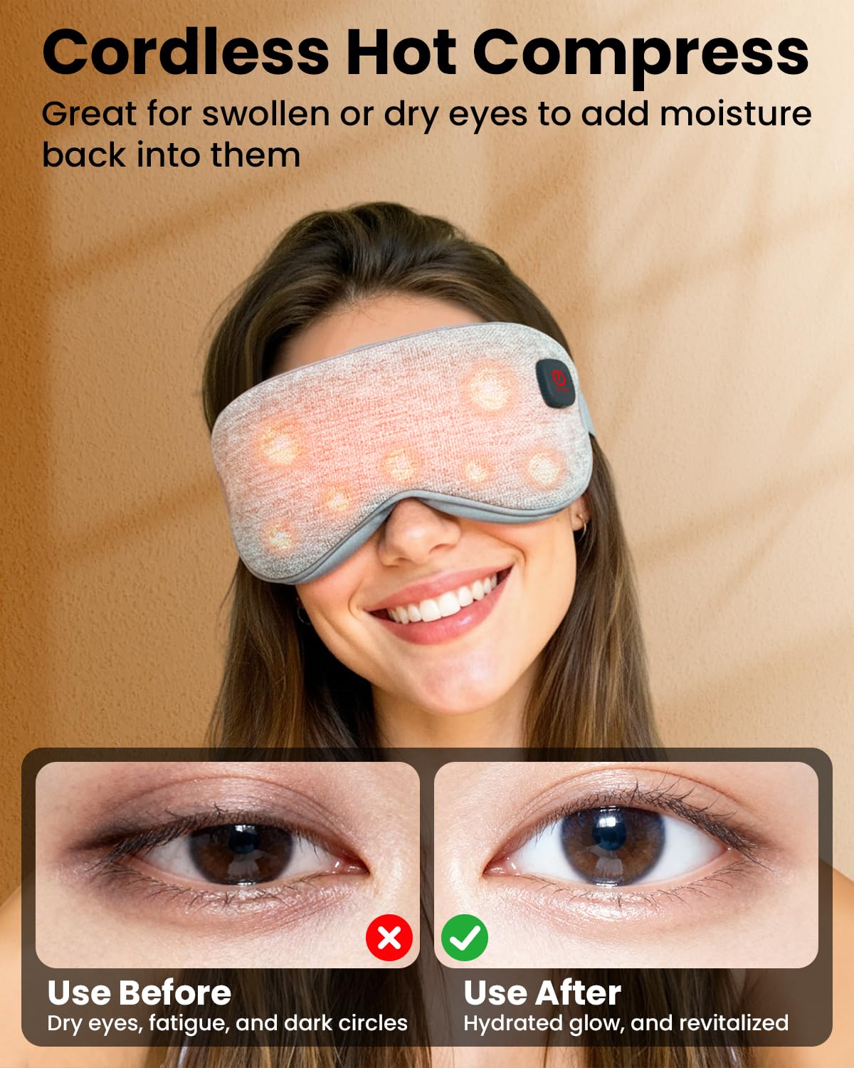 REFDAQ heated eye mask 1500mAh battery enables long cordless use