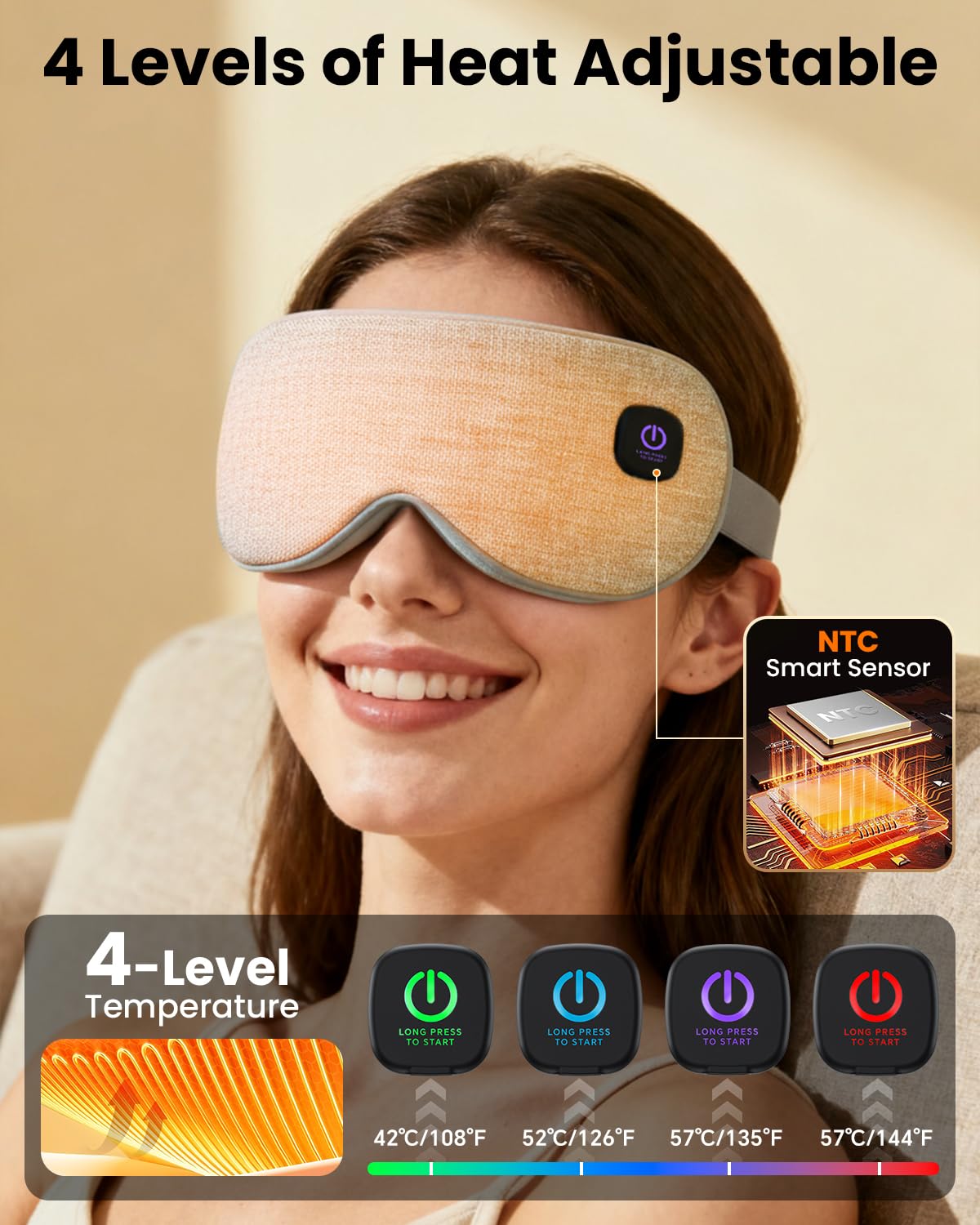 REFDAQ heated eye mask temperature modes showcased for customized comfort