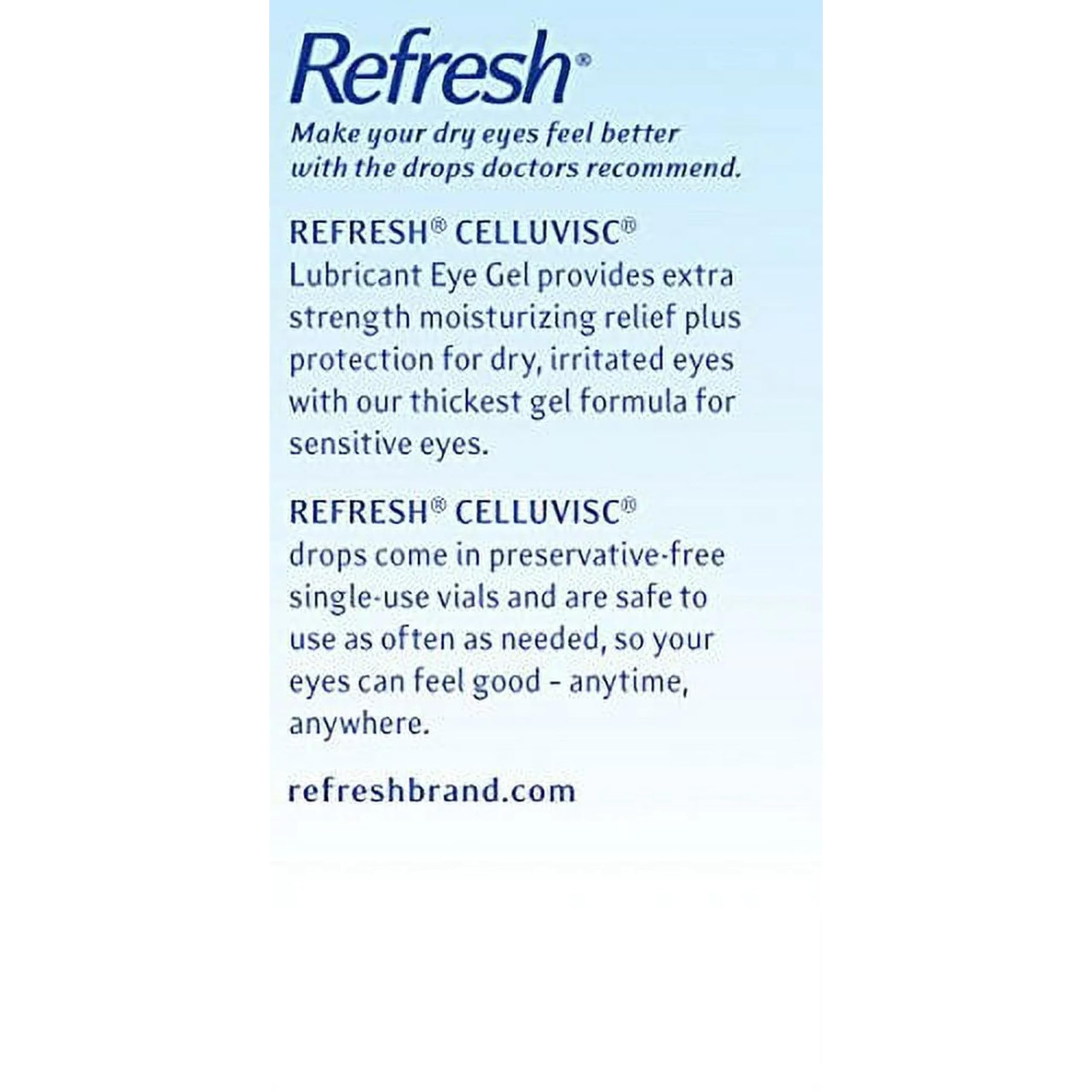 Refresh CelluVisc eye application close-up demonstrates gentle gel glide.