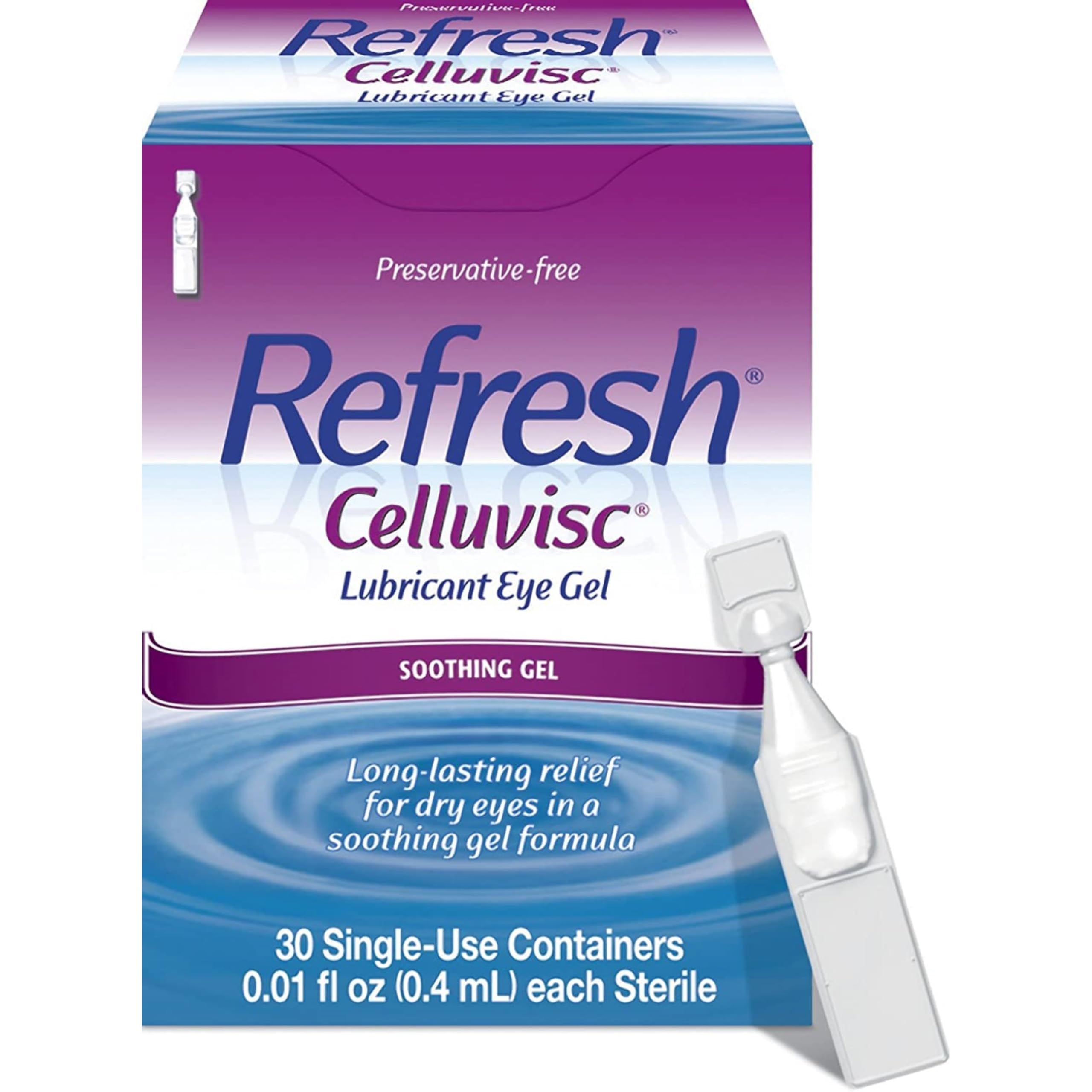 Refresh CelluVisc eye coating application shows long-lasting hydration protection.