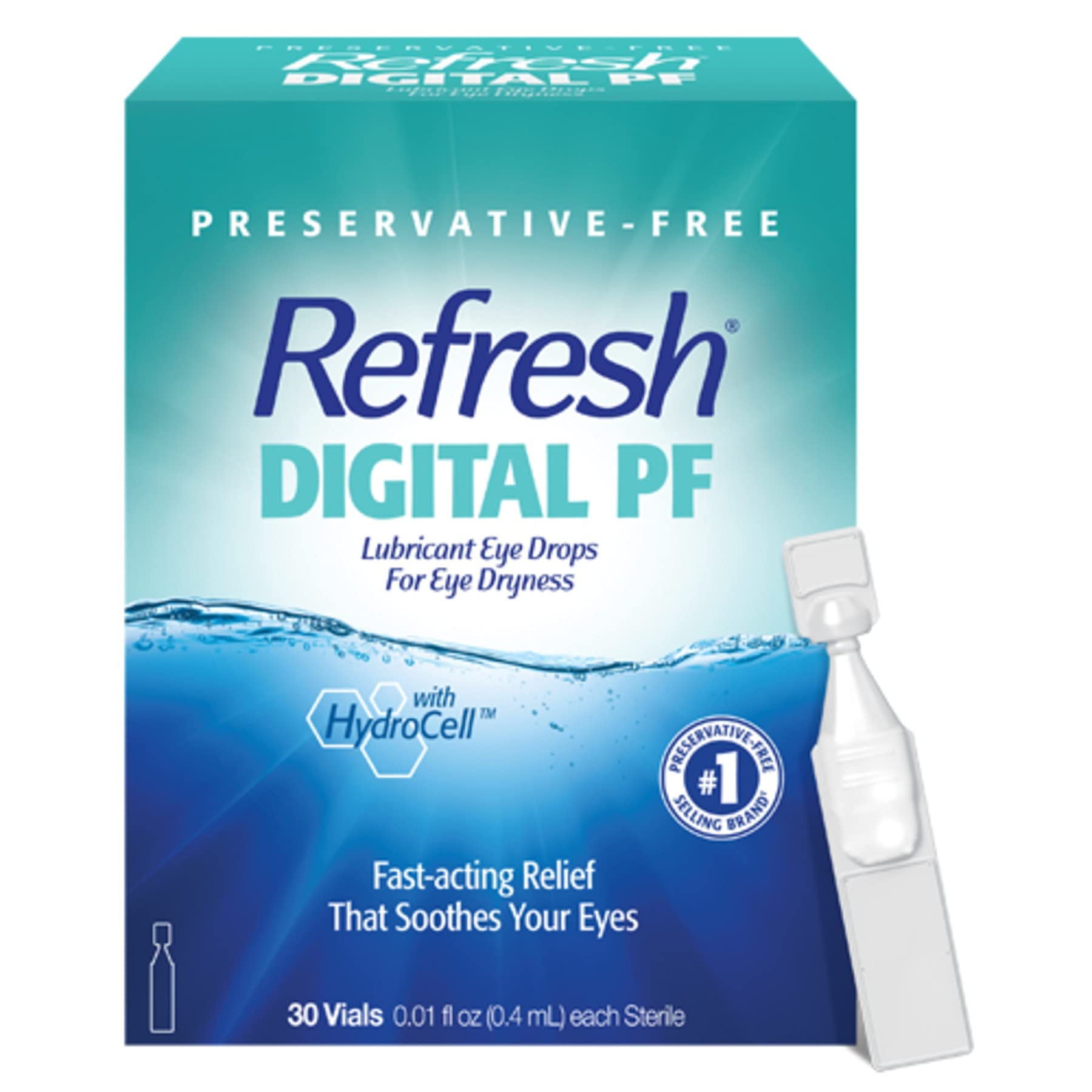 Refresh Digital PF eye drops bottle with pour tip for fast, soothing relief.