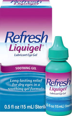Refresh Liquigel bottle closeup highlighting the gel formula for soothing eye comfort.