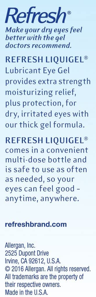 Refresh Liquigel multi-dose bottle pack sits on a countertop for convenient use.