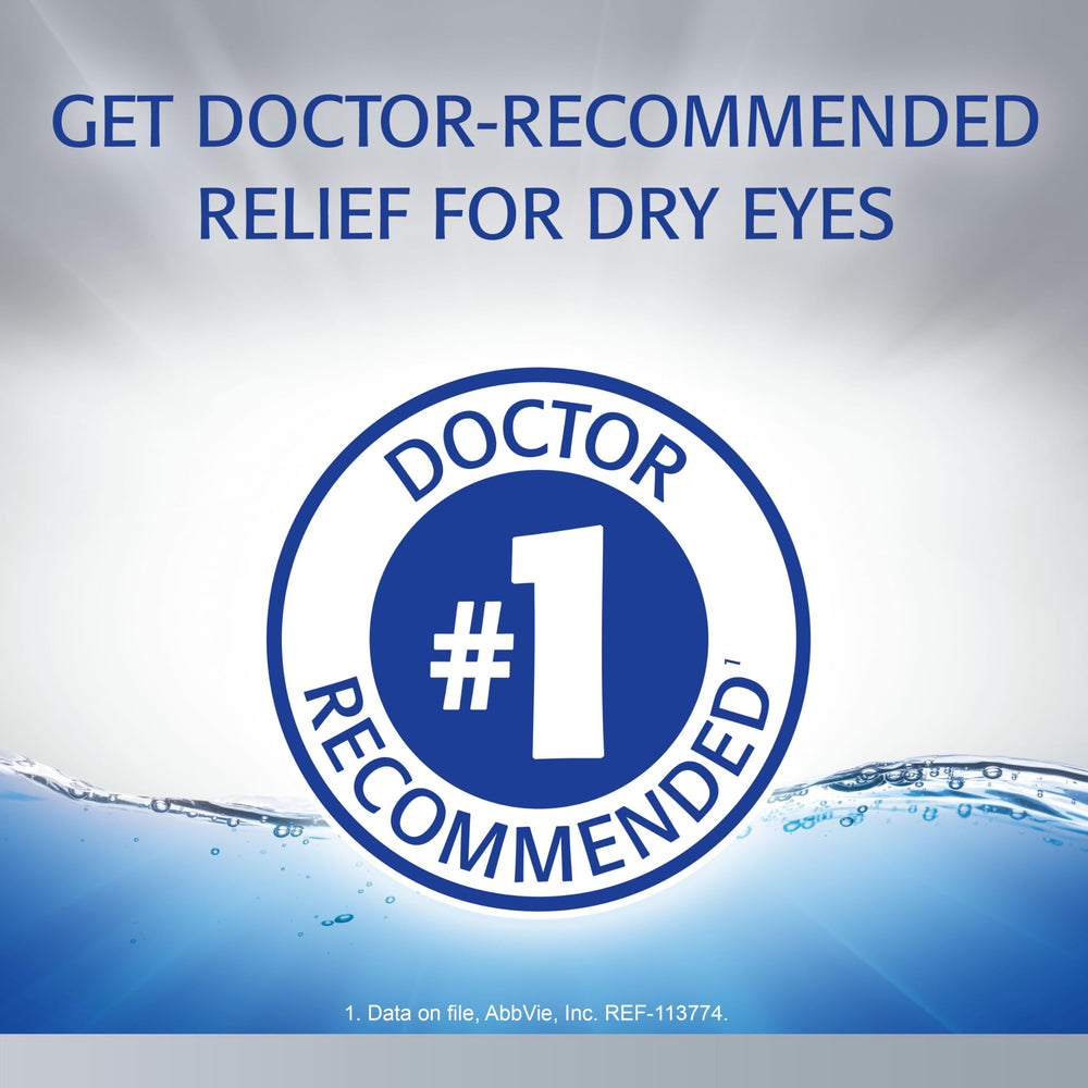 Refresh Optive Advanced eye drops bottle pour demonstrates easy administration and potential fast comfort.