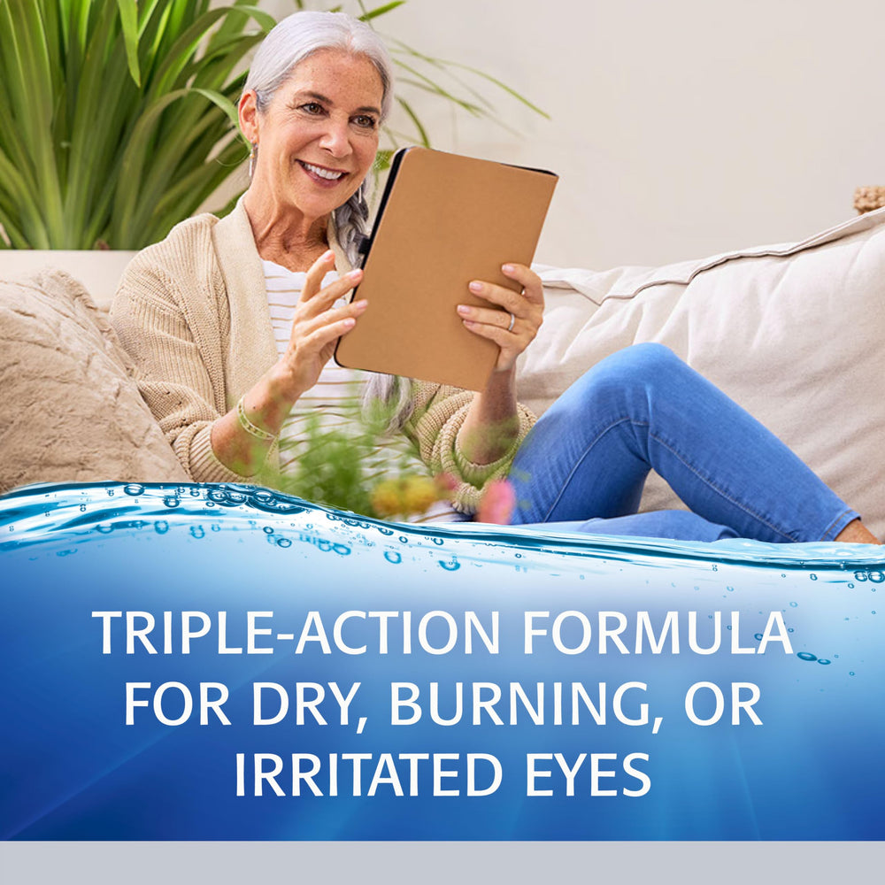 Refresh Optive Advanced hydrocell technology illustration emphasizes hydration on the eye surface.