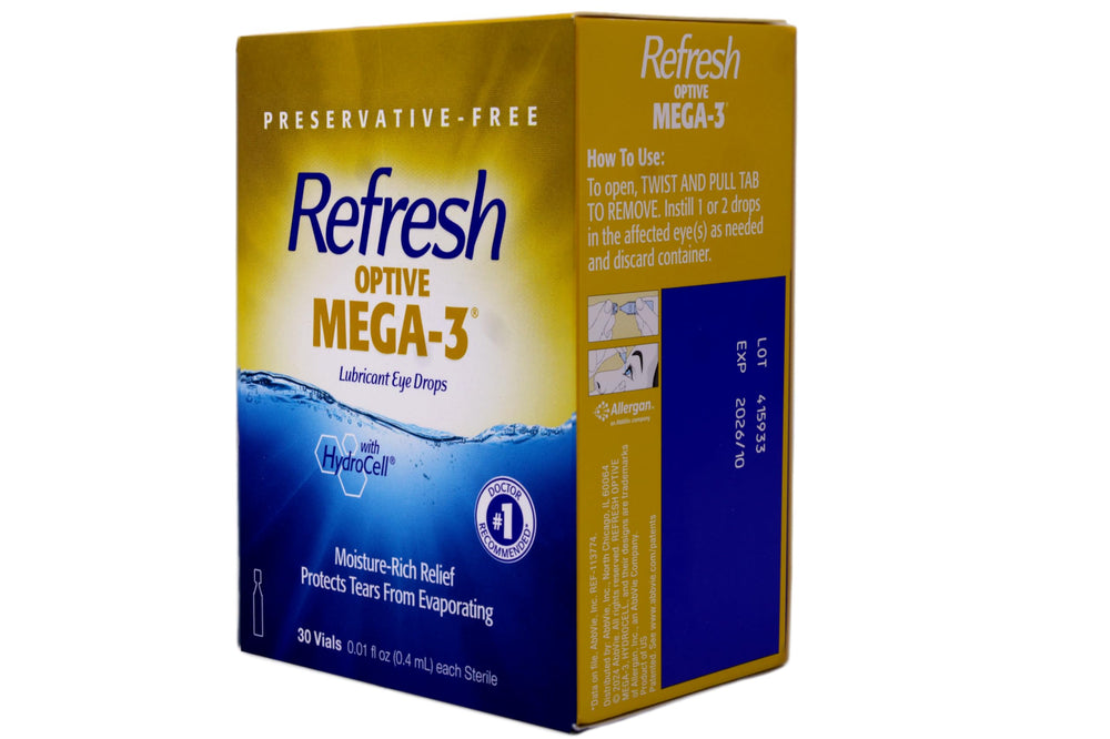 Omega-3 enriched Refresh Optive Mega-3 formula providing tear film nourishment