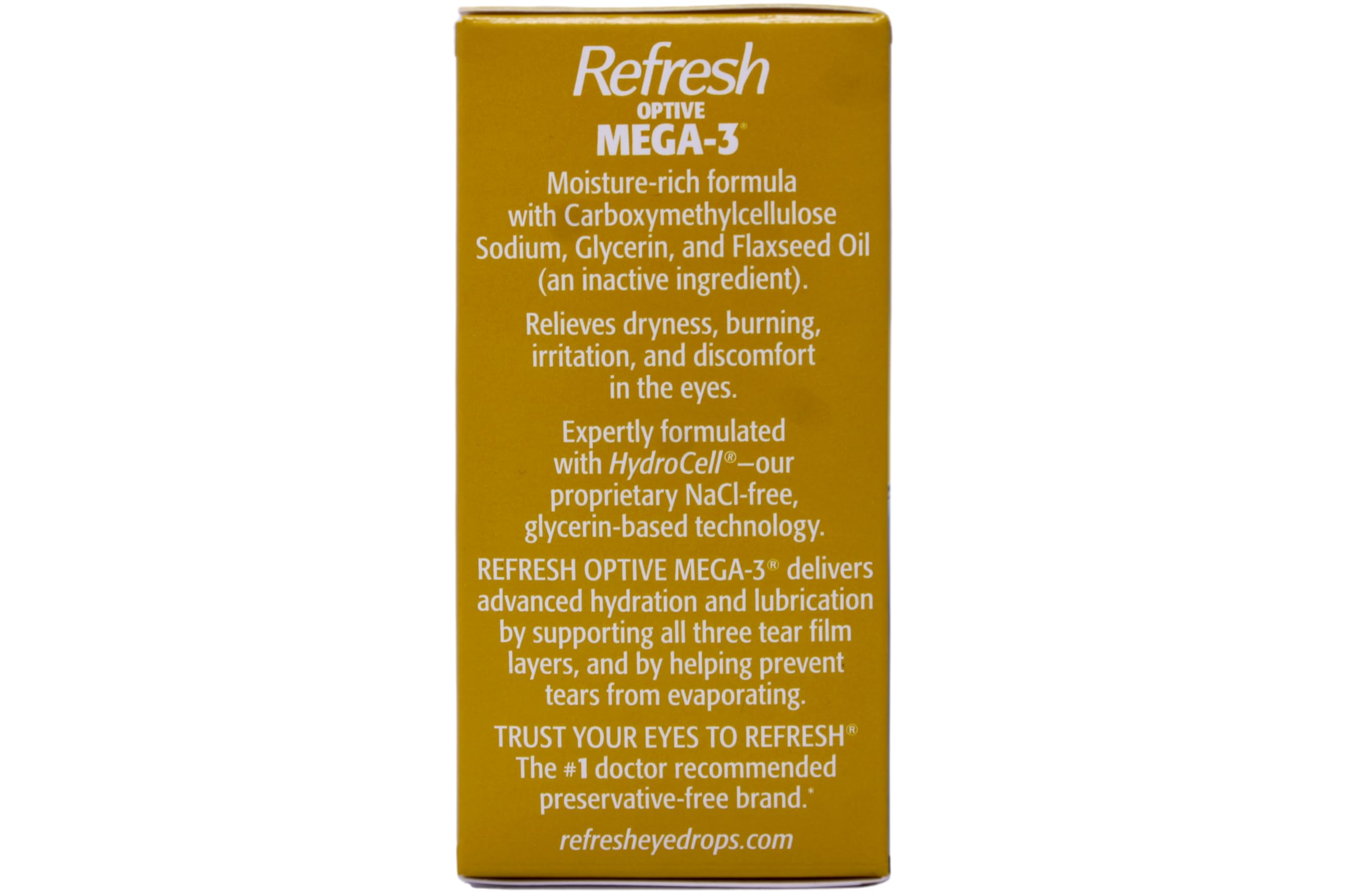 Home setting display of Refresh Optive Mega 3 box back.