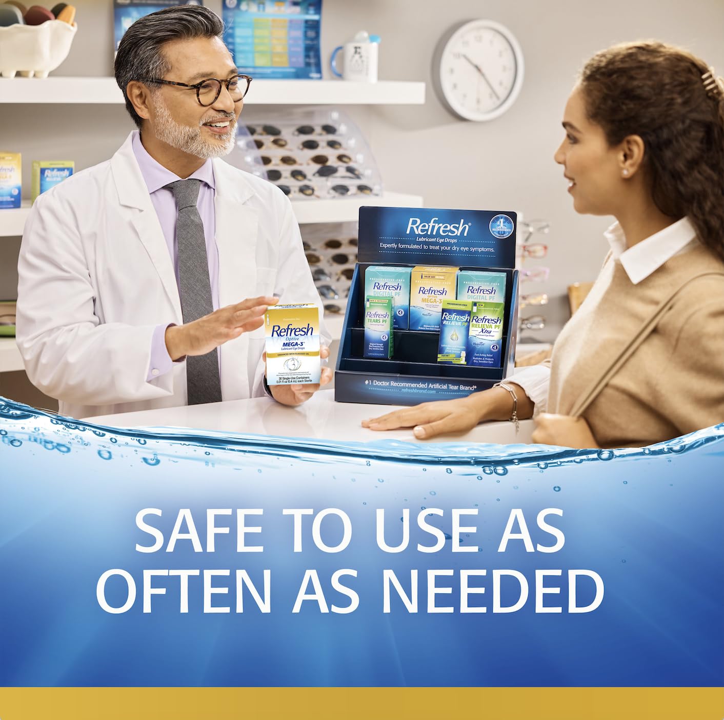 Refresh Optive Mega-3 tear-film hydration demonstrates smoother surface feel.