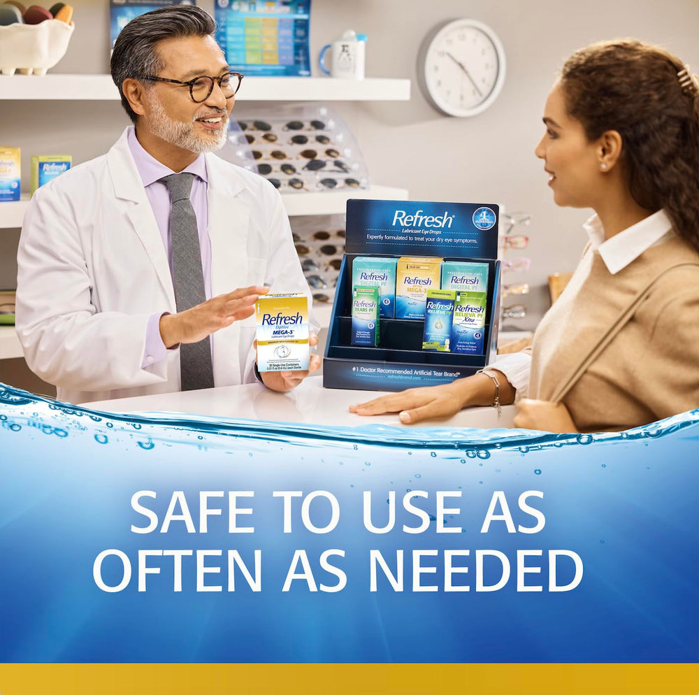 Refresh Optive Mega-3 tear-film hydration demonstrates smoother surface feel.