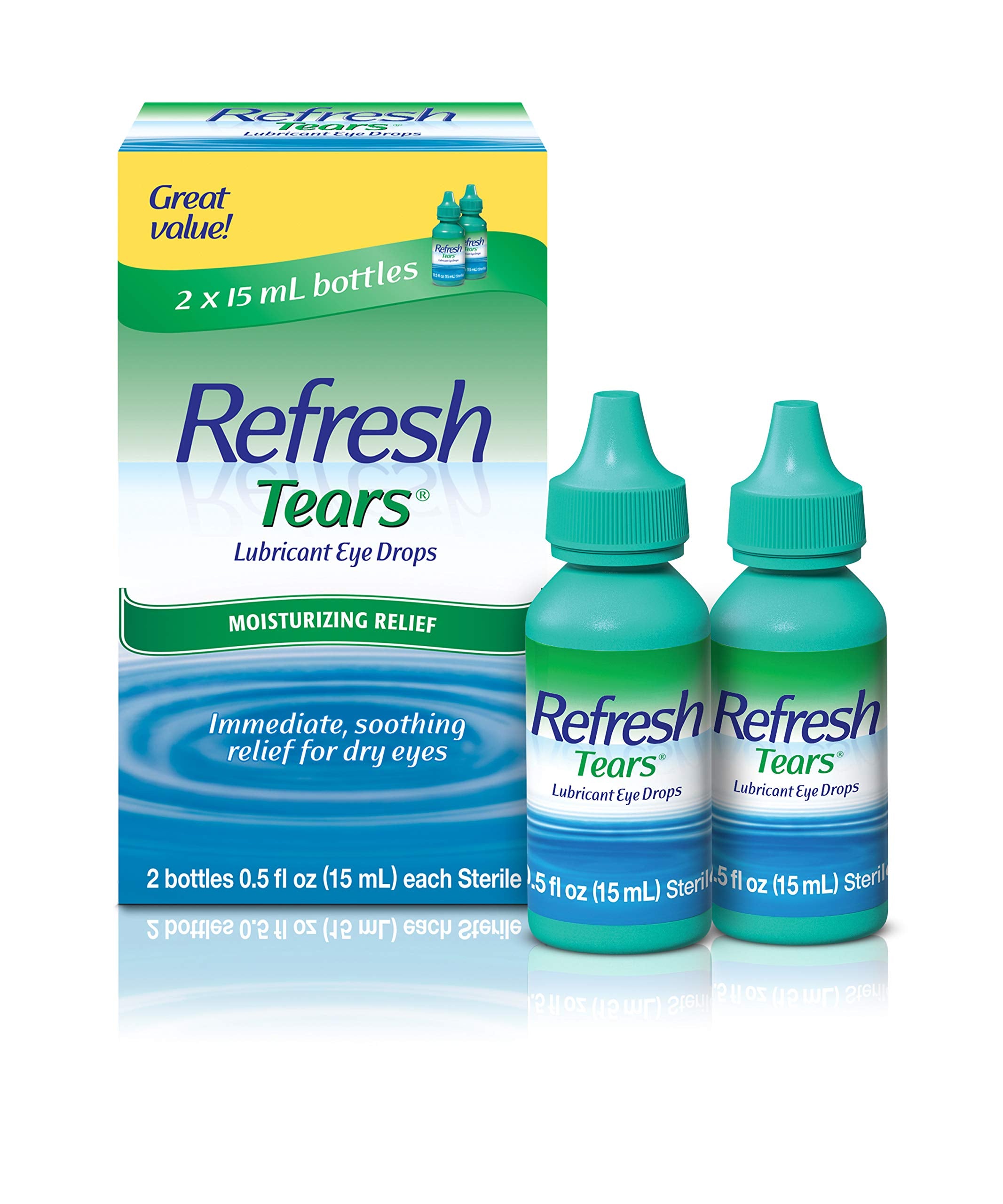 Refresh Tears bottle front view showing compact packaging for on-the-go relief