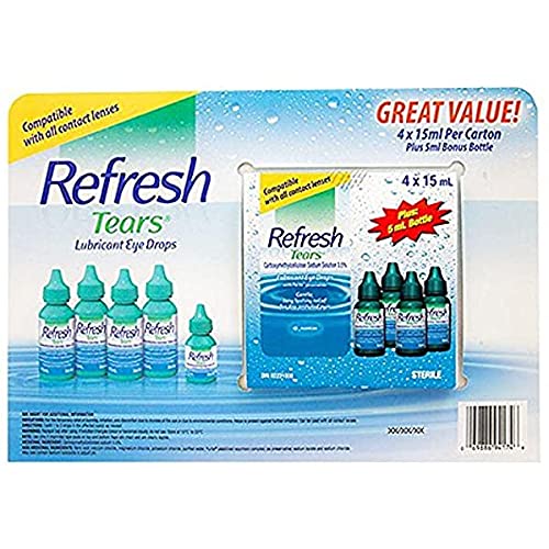 Box and bottles of Refresh Tears arranged for family use and shared care.