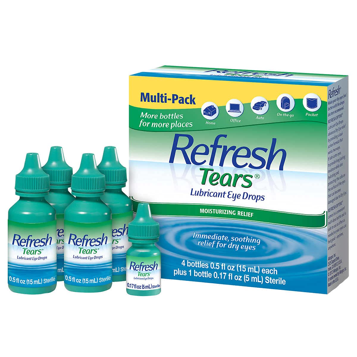 Refresh Tears packaging front view for easy daily use and storage.