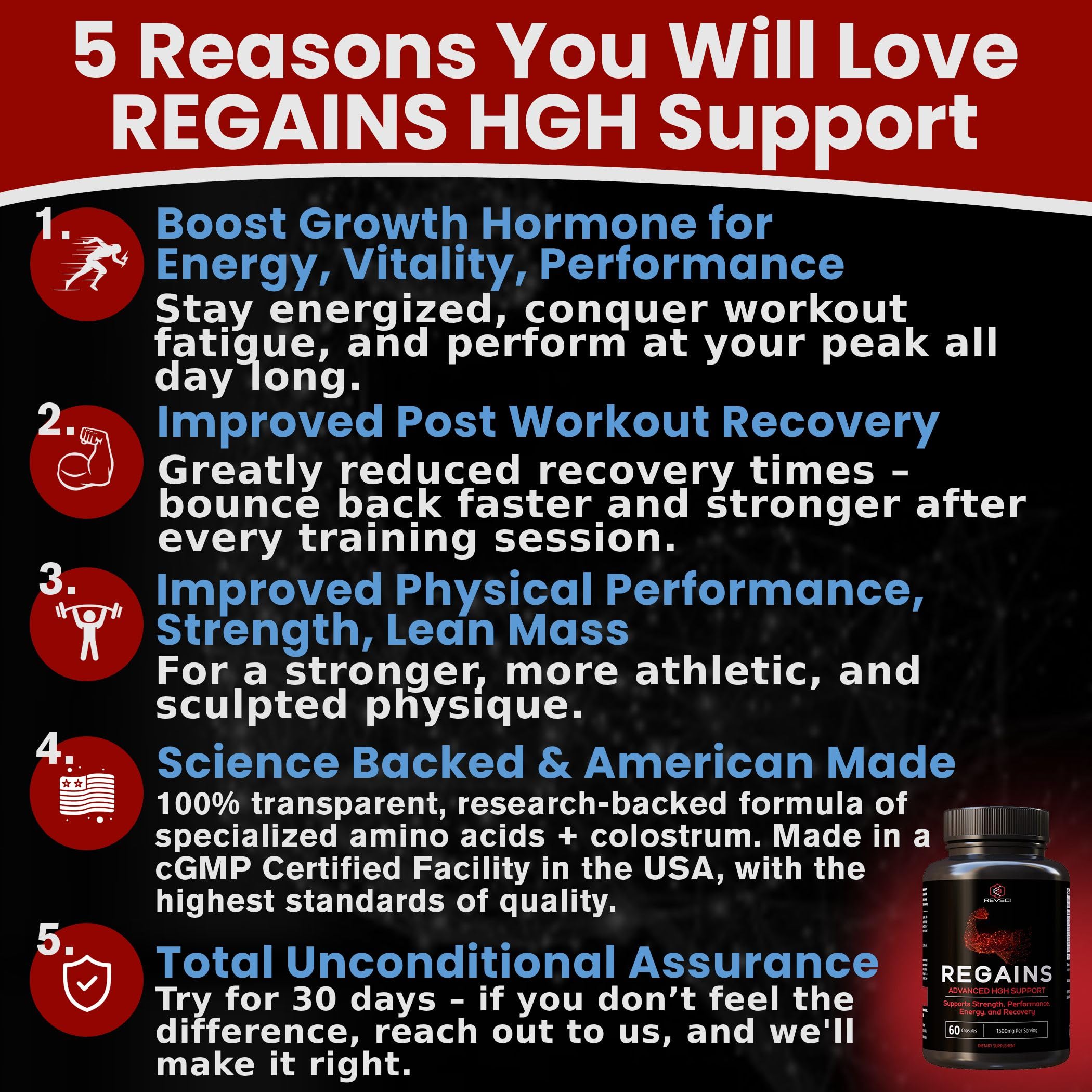 Regains muscle growth capsules pack highlighting easy-to-swallow tablets for training support