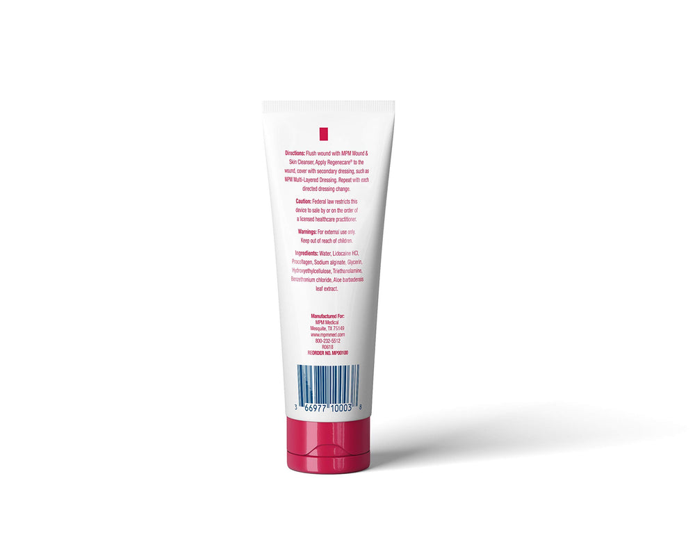 Regenecare Wound Gel application on skin demonstrates use for cleansing and moisture support.