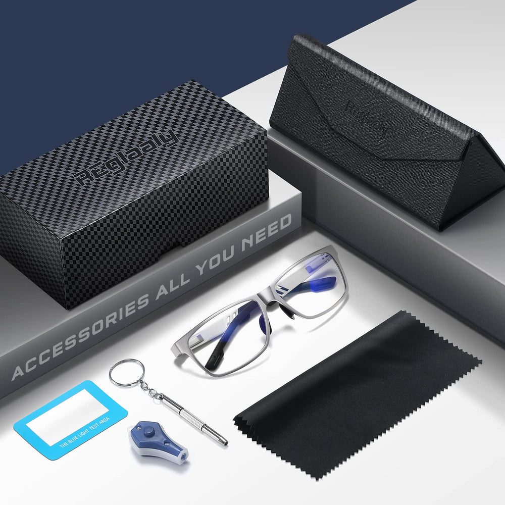Reglaaly gaming glasses in a silver metal frame for comfortable immersive play.