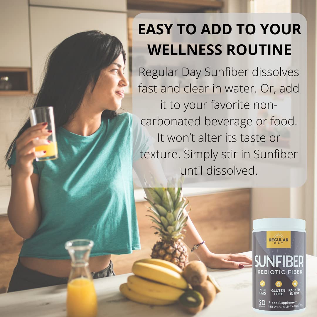 REGULAR DAY Sunfiber packaging highlights gluten-free and vegan features.