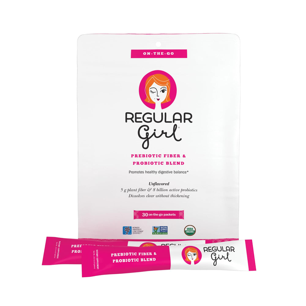 Regular Girl on-the-go packet for convenient daily fiber and probiotic support