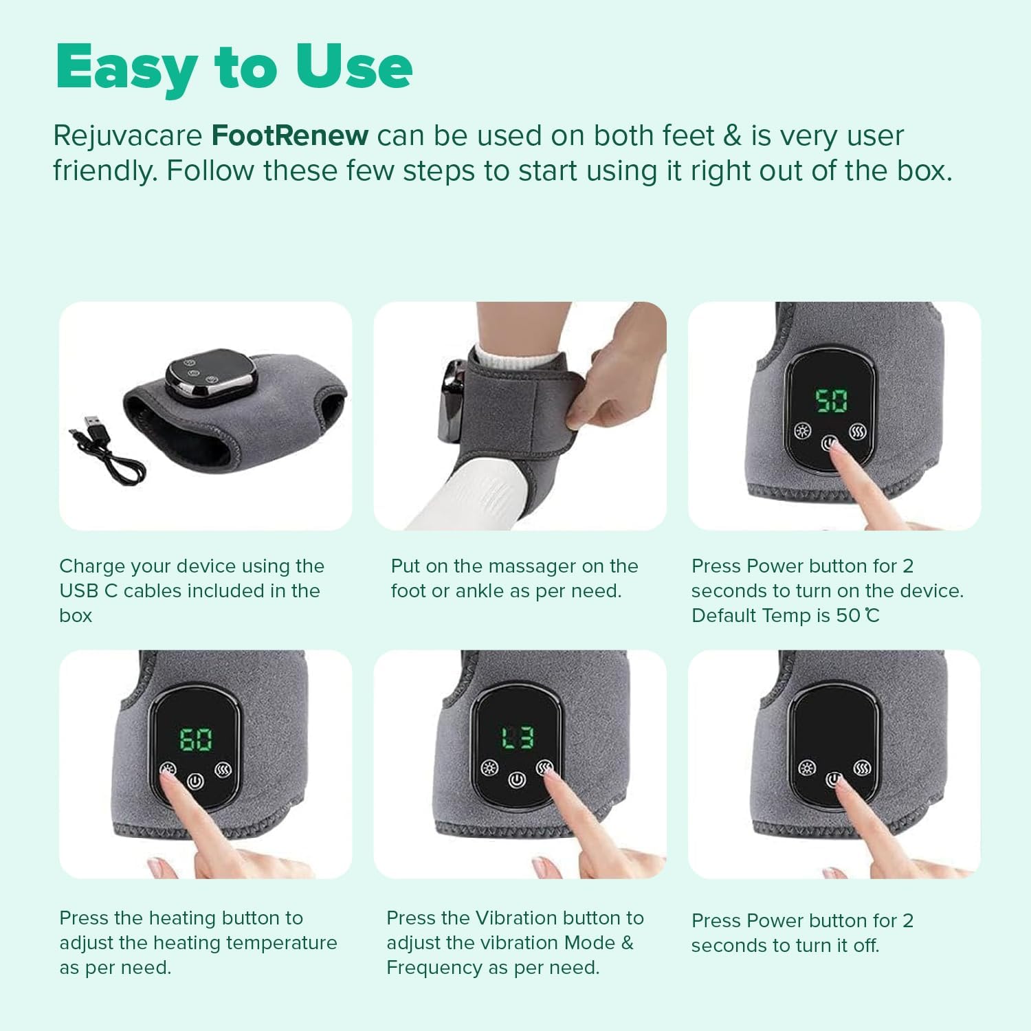 Rejuvacare FootRenew cordless rechargeable design supports on-the-go sessions.