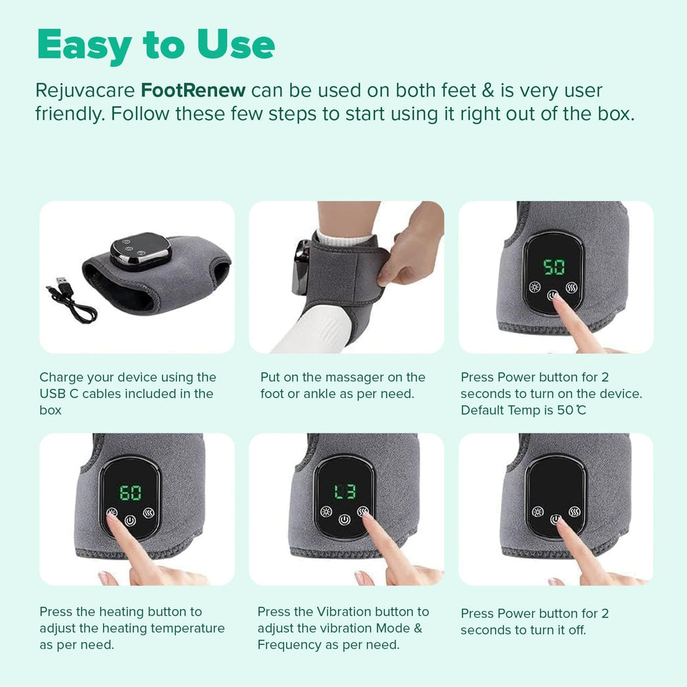 Rejuvacare FootRenew cordless rechargeable design supports on-the-go sessions.
