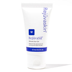 RejuvaSil 15ml bottle for silicone scar care on surgical scars.