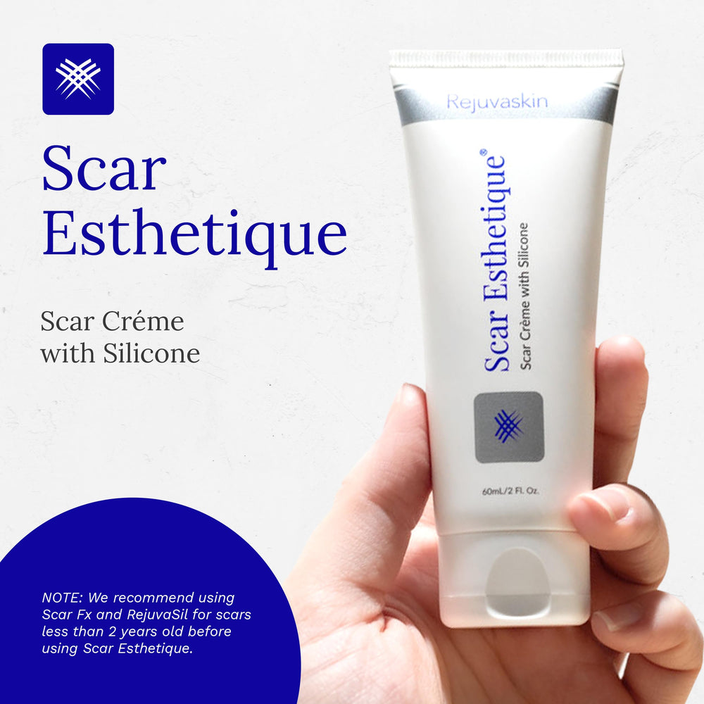 Rejuvaskin Scar Esthetique application gesture shows smooth scar care