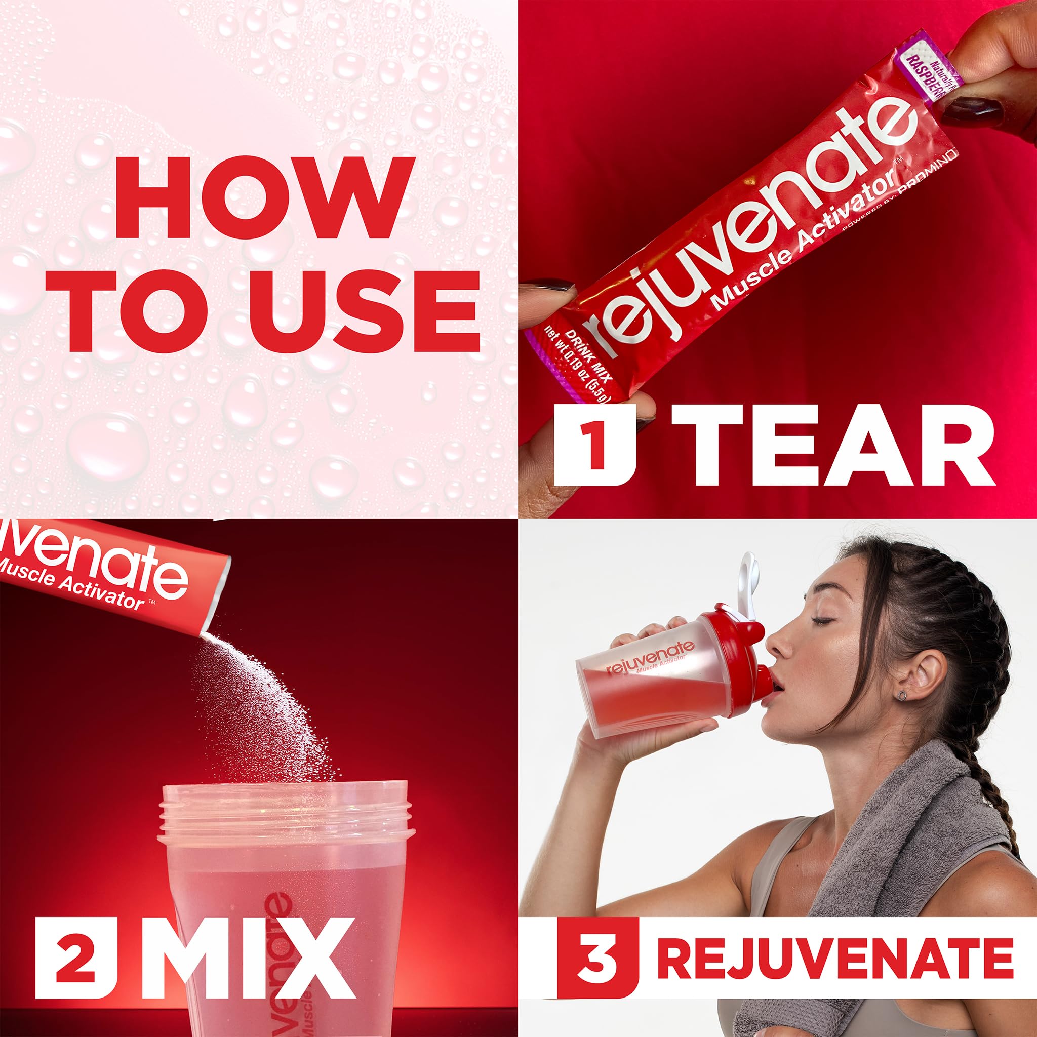 Rejuvenate amino blend stick with Leucine and Lysine for muscle repair.