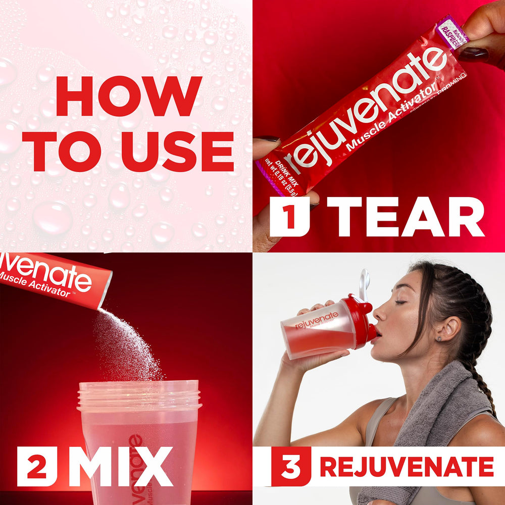 Rejuvenate amino blend stick with Leucine and Lysine for muscle repair.
