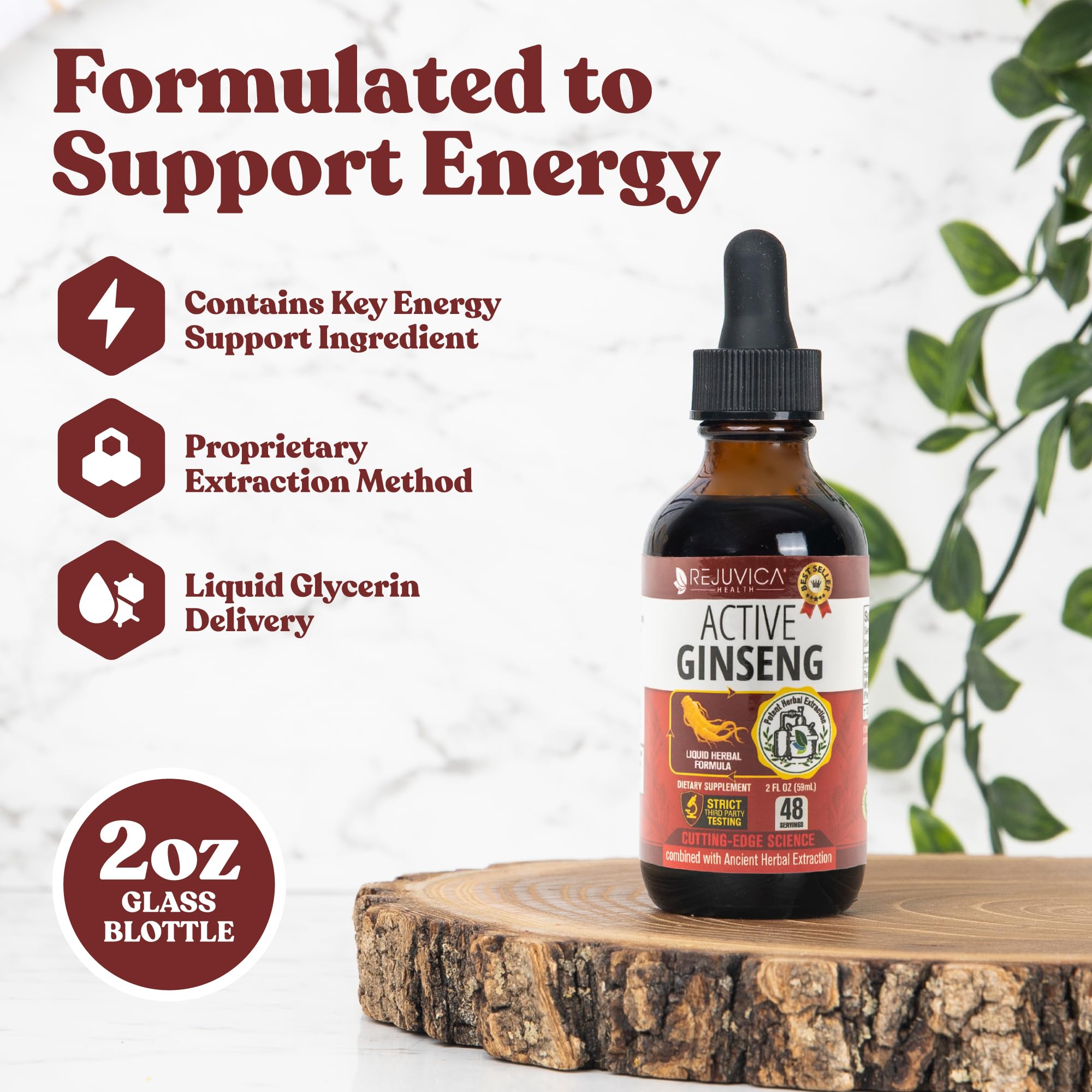 Rejuvica Health Active Ginseng liquid dose on tongue for fast absorption.
