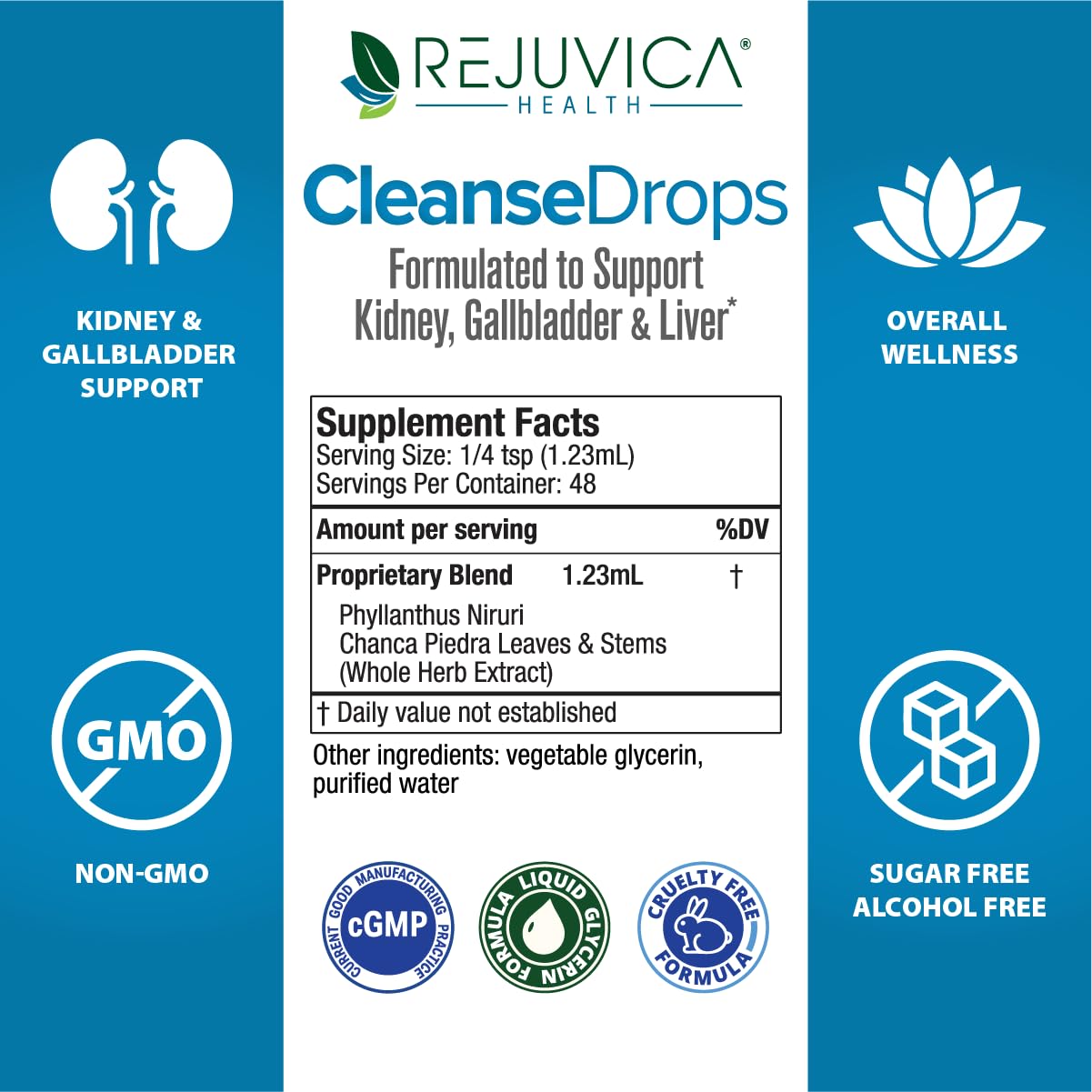 Rejuvica Health Cleanse Drops packaging box, compact kit ideal for on-the-go wellness.