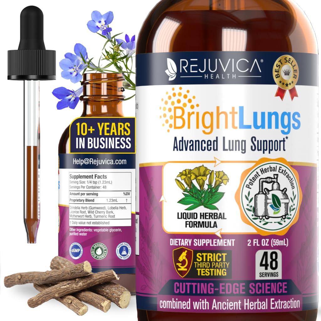 Rejuvica Health Bright Lungs bottle for daily use supporting respiratory wellness.