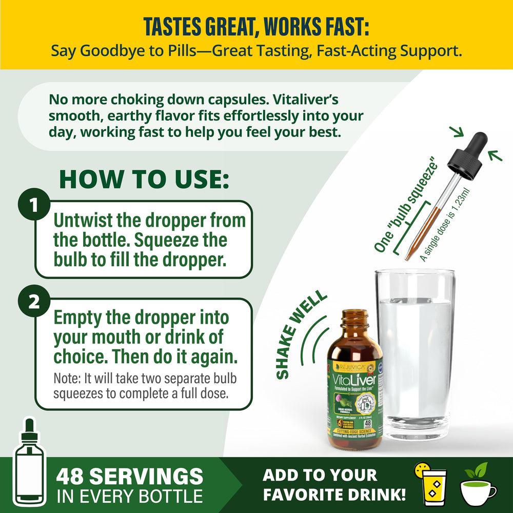 Alcohol-free VitaLiver formula preserves delicate actives for better absorption.
