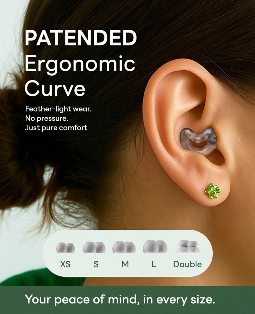Moon-shaped design providing gentle attenuation while remaining comfortable.