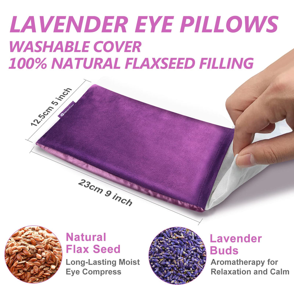 RelaxCoo Lavender Eye Pillow provides warm, moist heat for soothing tired eyes.