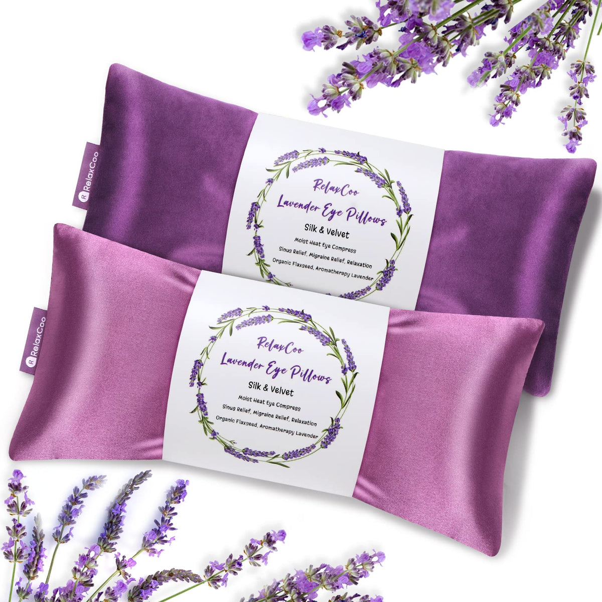 RelaxCoo Lavender Eye Pillow with velvet fabric for gentle eye comfort and light blocking.