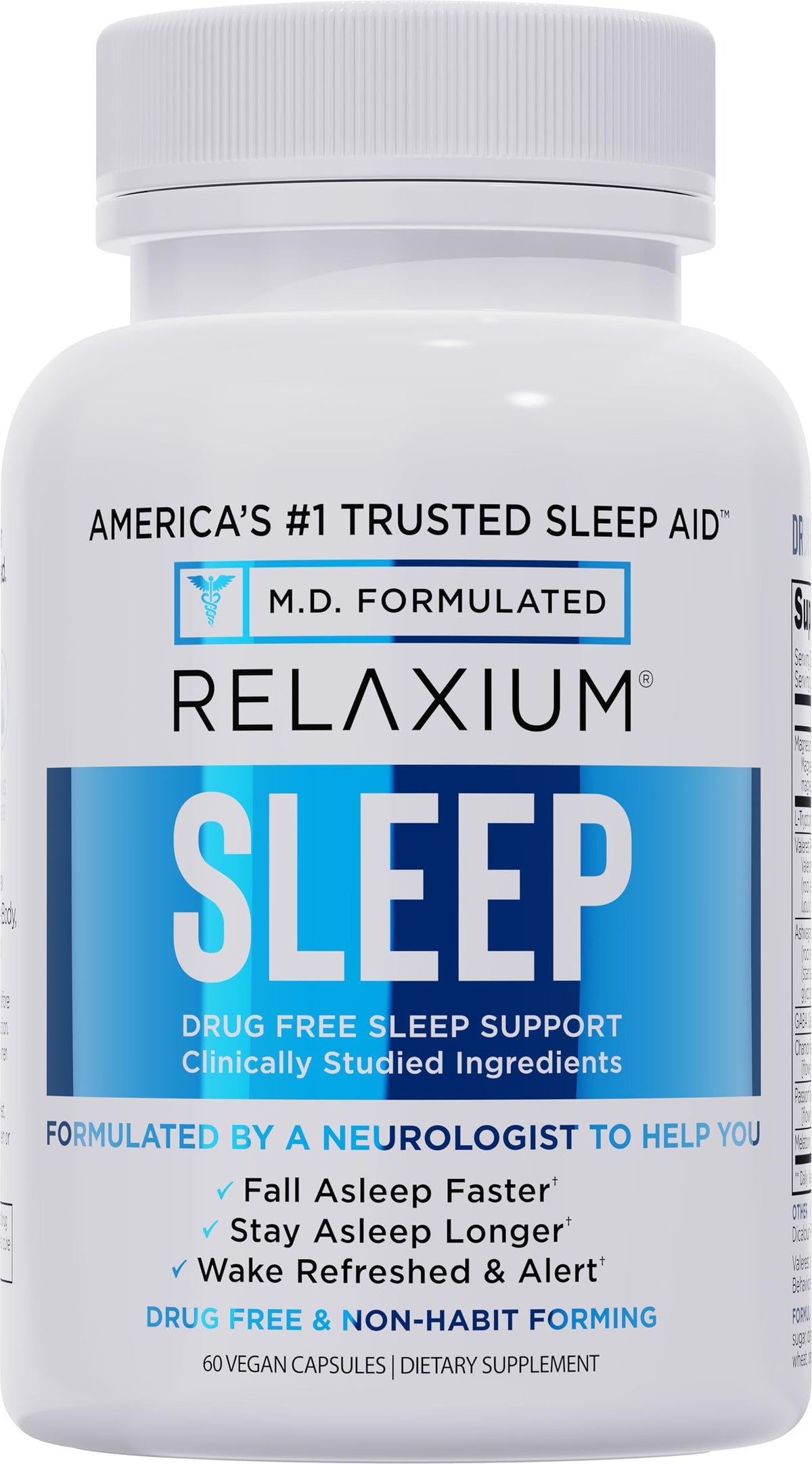 Relaxium Sleep Aid bottle close-up promotes calm, restful nights.