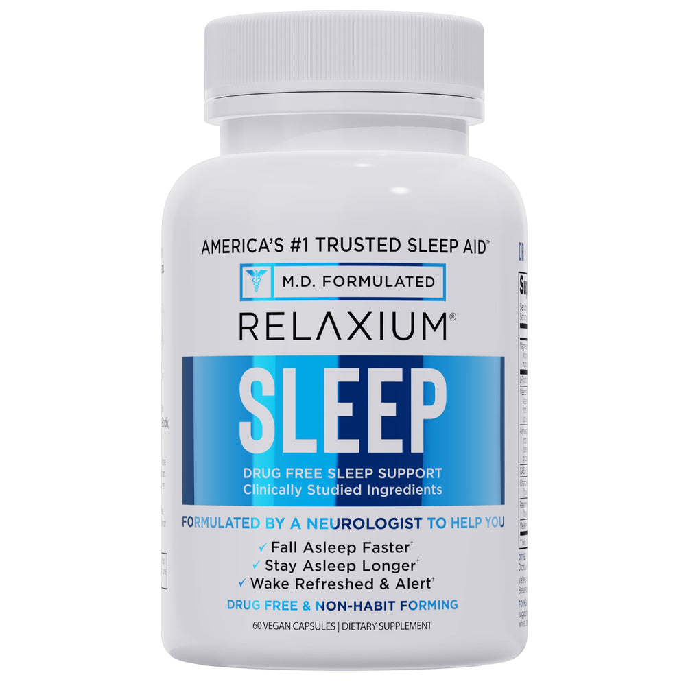 Relaxium Sleep Aid melatonin bottle promotes calmer evenings for restful sleep