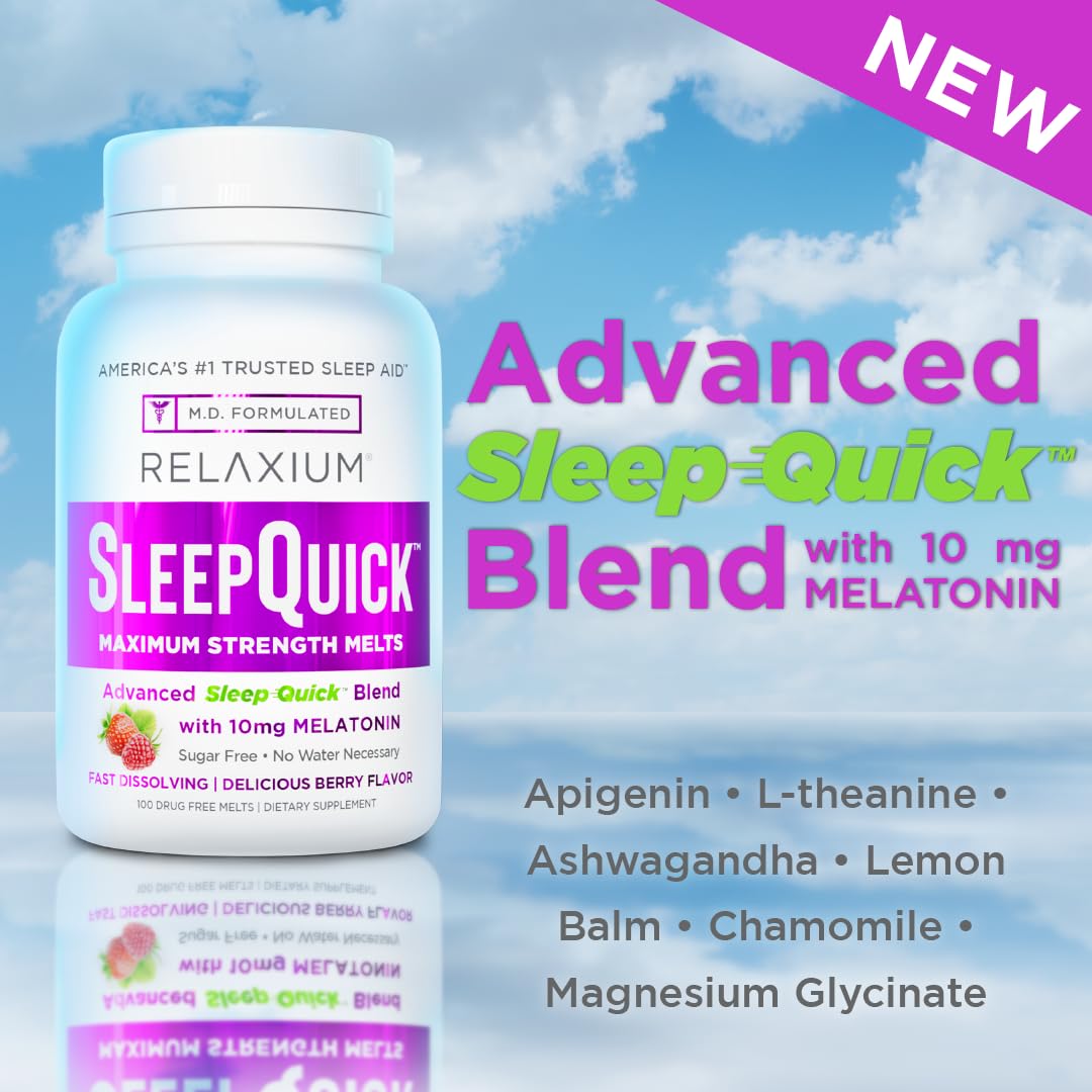 Relaxium Sleep Quick Melts melts on tongue for quick, convenient use before bed.