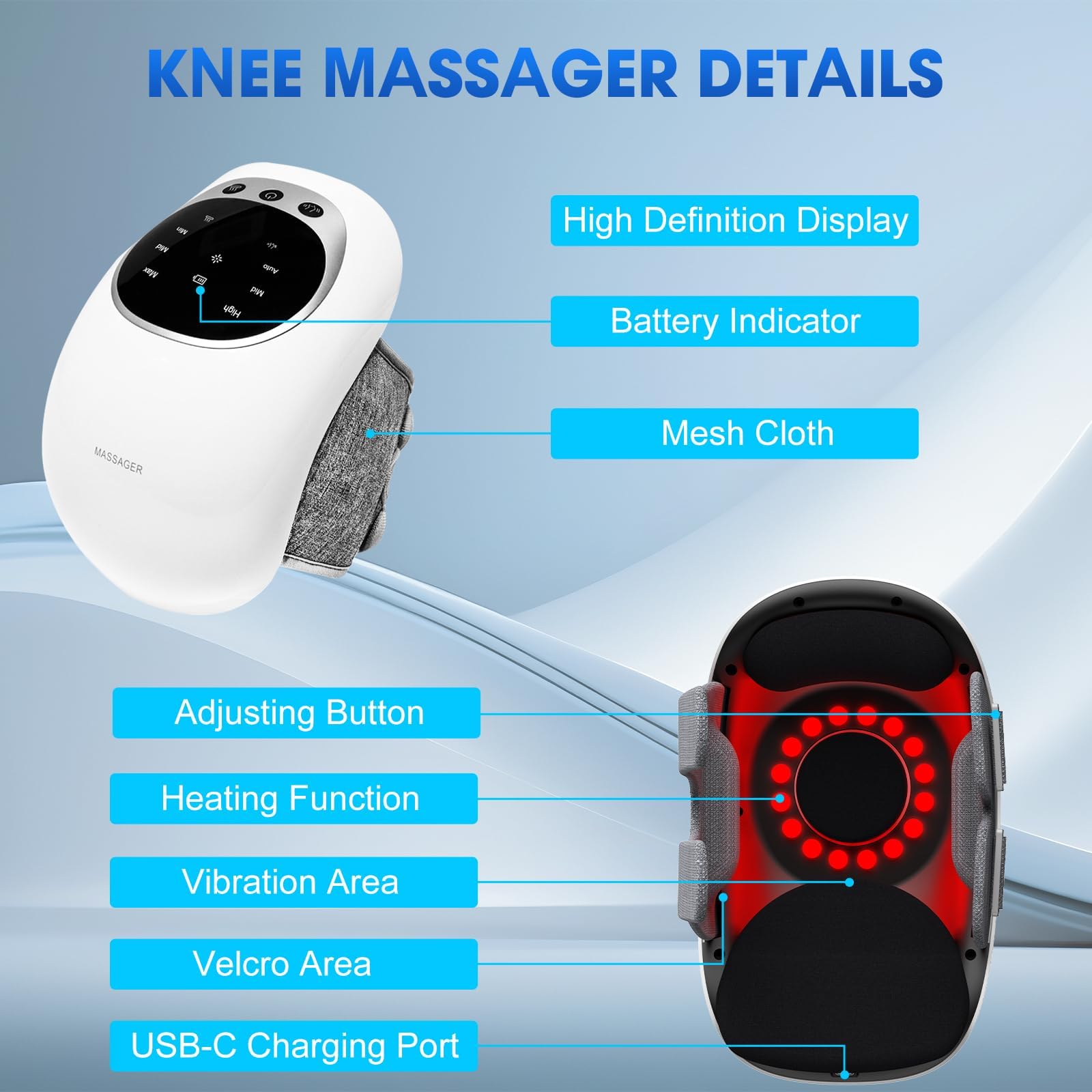 RELAXYO knee massager USB-C rechargeable for quick sessions anywhere.