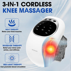 RELAXYO knee massager displaying three vibration modes for knee relief.