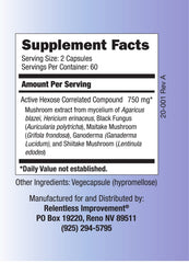 Relentless Improvement bottle label detail shows GMO-free and pesticide-residue-free formulation.