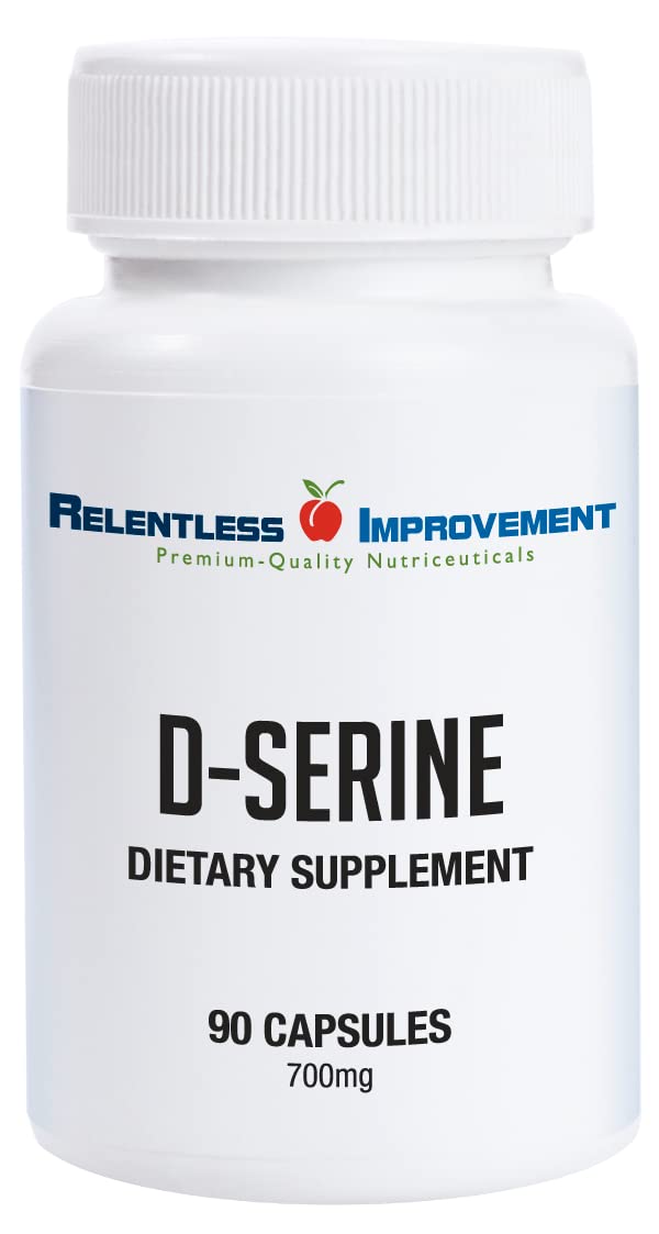 Relentless Improvement D-Serine bottle front with 90 vege capsules for cognitive support